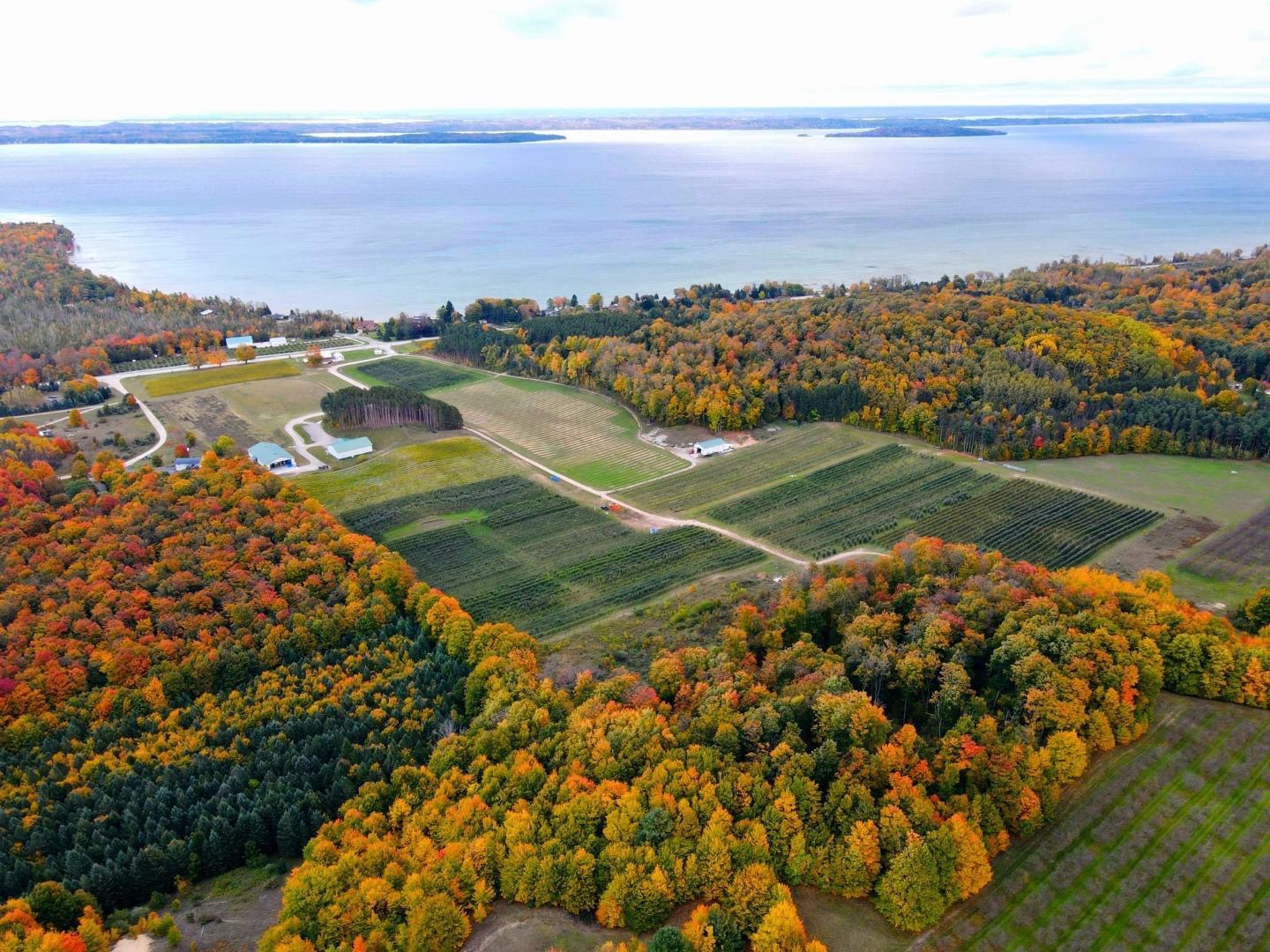 Ariel view of Two K Farms on Leelanau Peninsula in Michigan