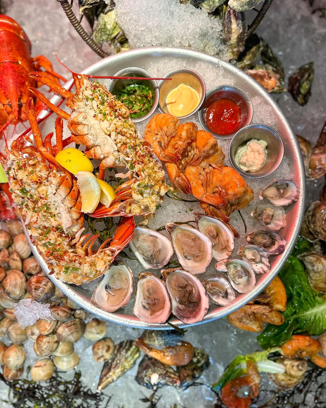 Seafood and raw bar assortment offerings