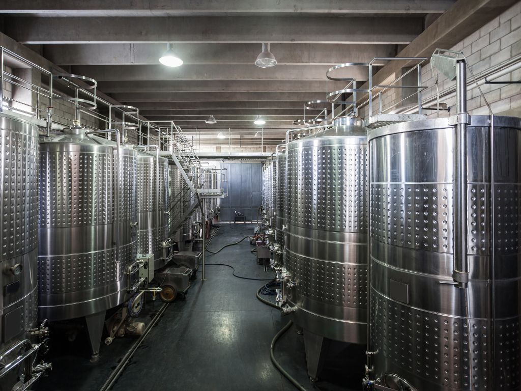 Winery tanks with asti spumante charmant method winemaking