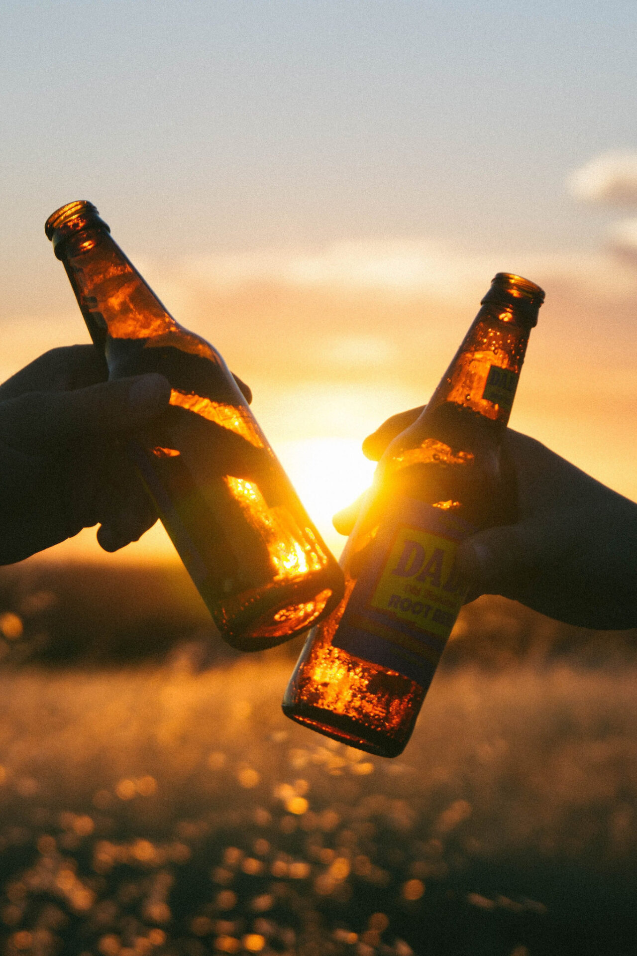 Beer Puns and Beer Instagram Captions - two hands cheersing beer in front of the sunset