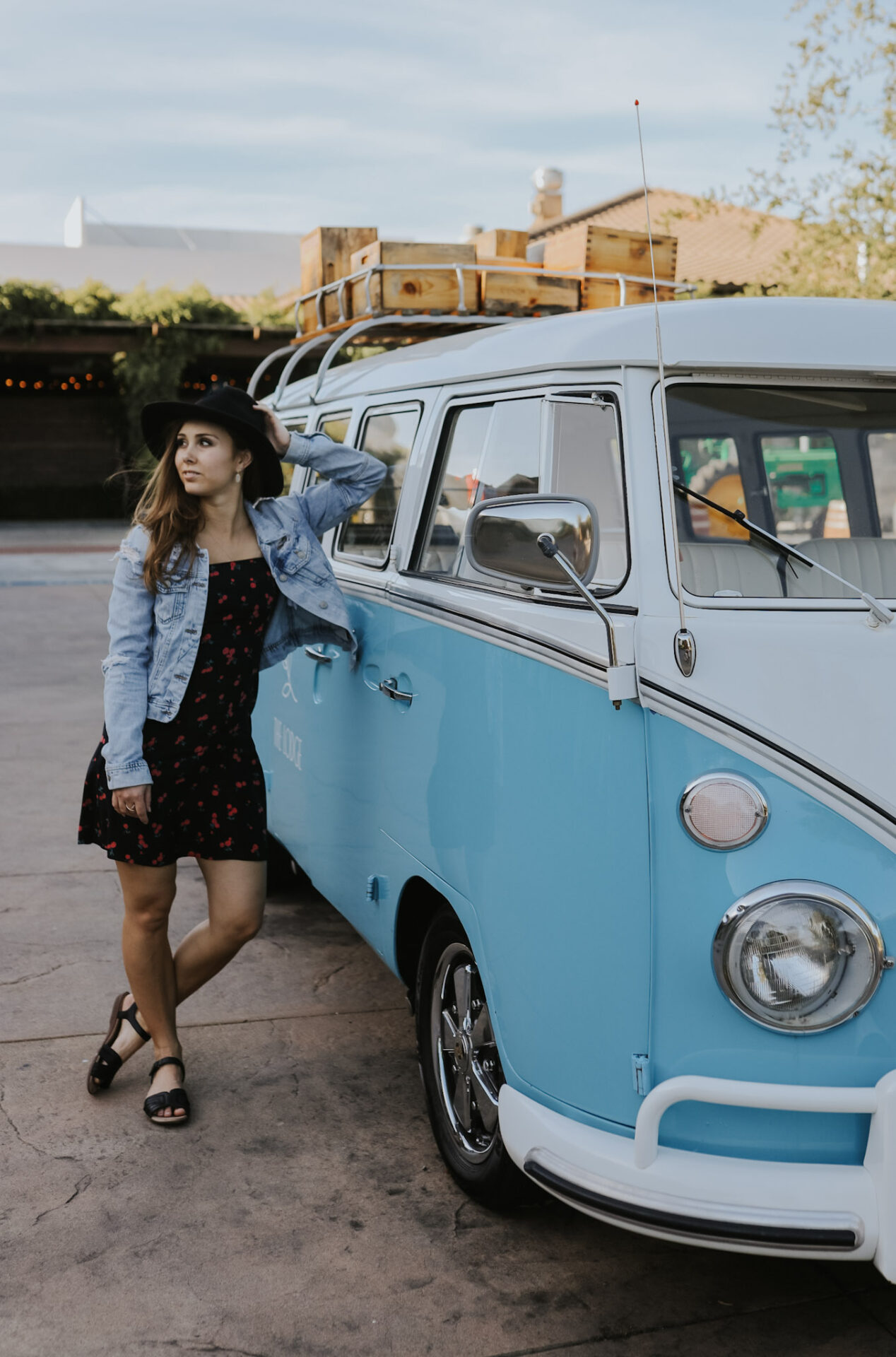 Paige with a VW Bus in downtown Sonoma