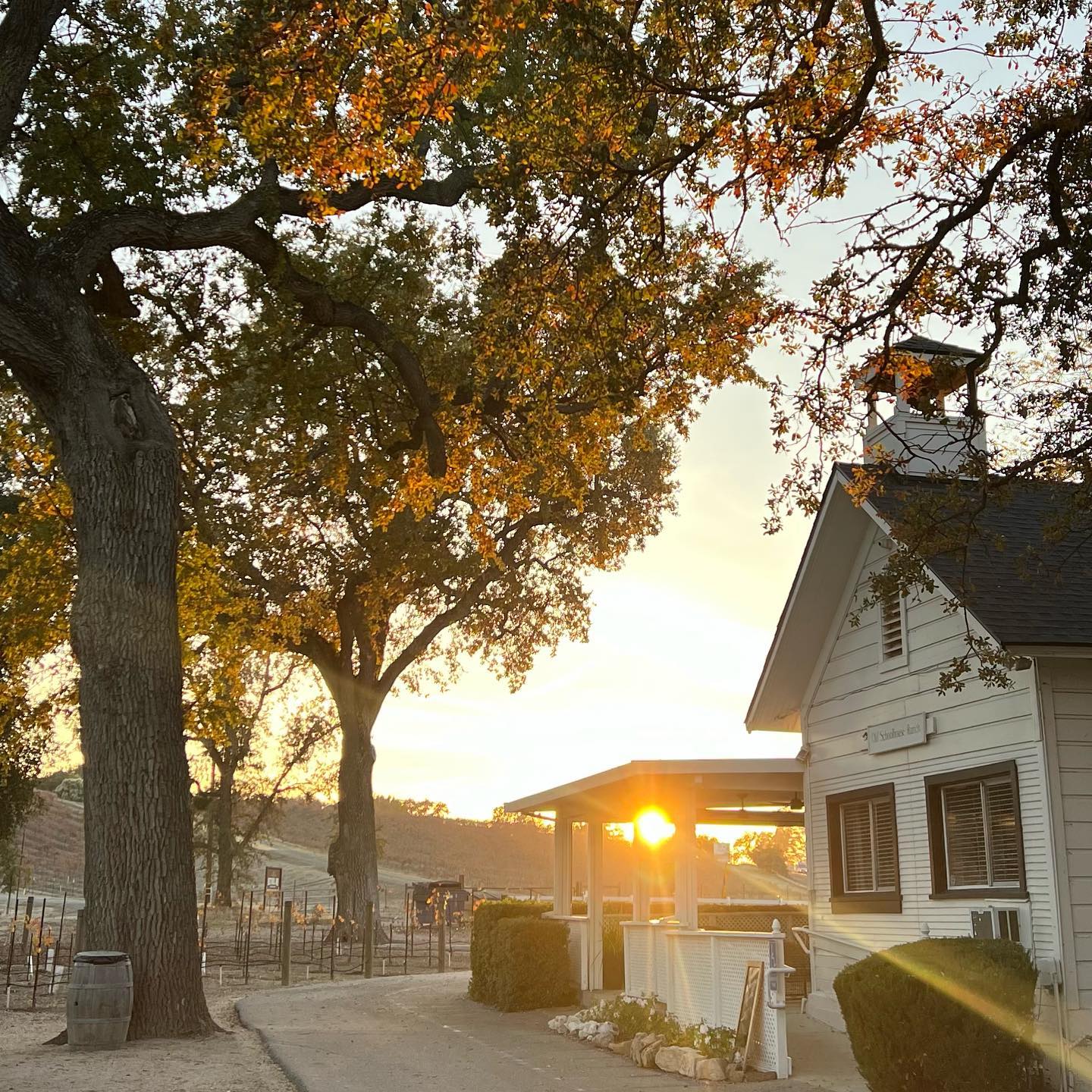 Sunset at Peachy Canyon schoolhouse