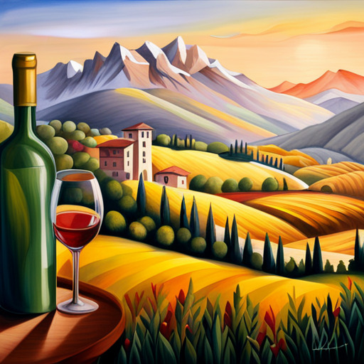 Roscato wine in front of Italian hillside wine country