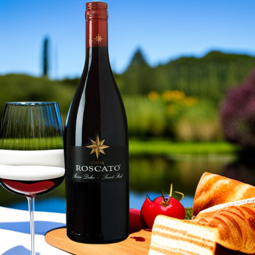 Roscato sweet red wine in front of a picnic on a summer day
