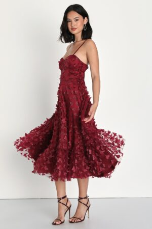 Burgundy Butterly Chiffon dress