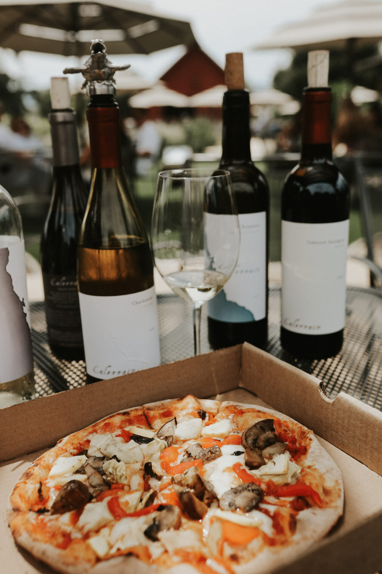 Pizza and wine at Calerrain winery - Gilroy and Morgan Hill Wineries