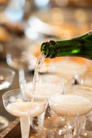 Cremant de Bourgogne being poured into a champagne coupe