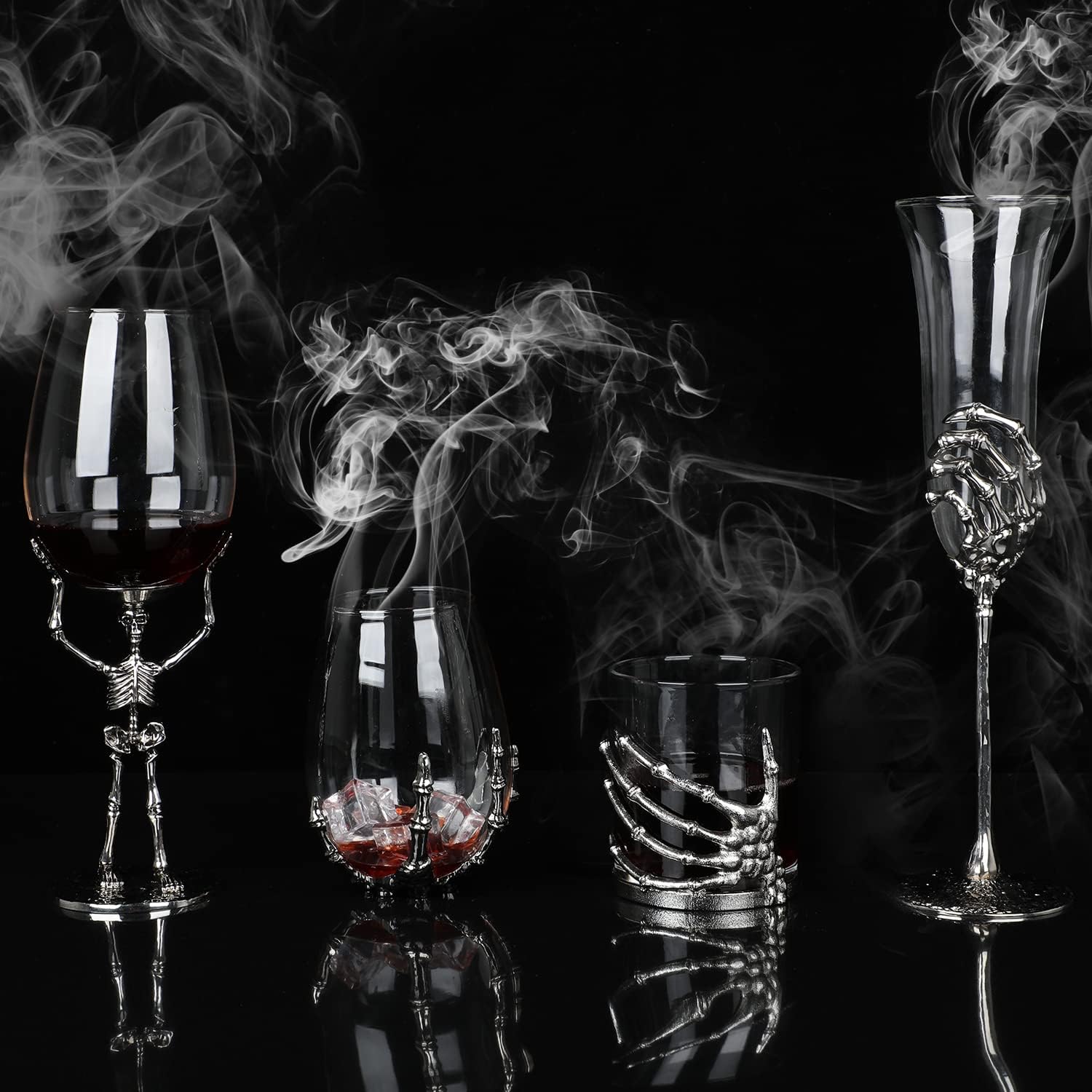 Set of spooky, skeleton wine glasses