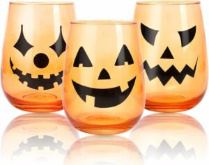 Orange Jack-O-Lantern Wine Glasses
