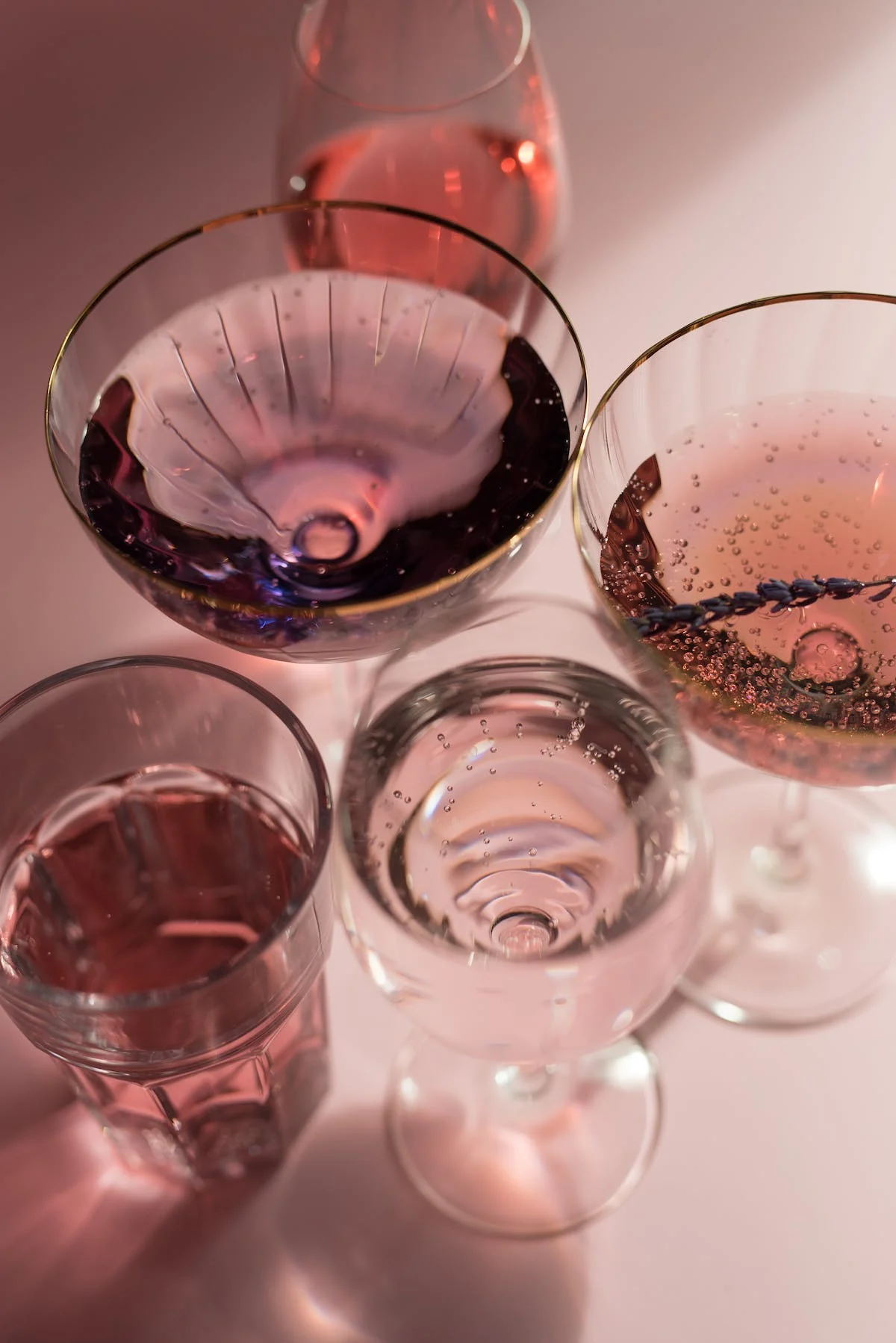 Various types glasses of champagne glasses and other glassware