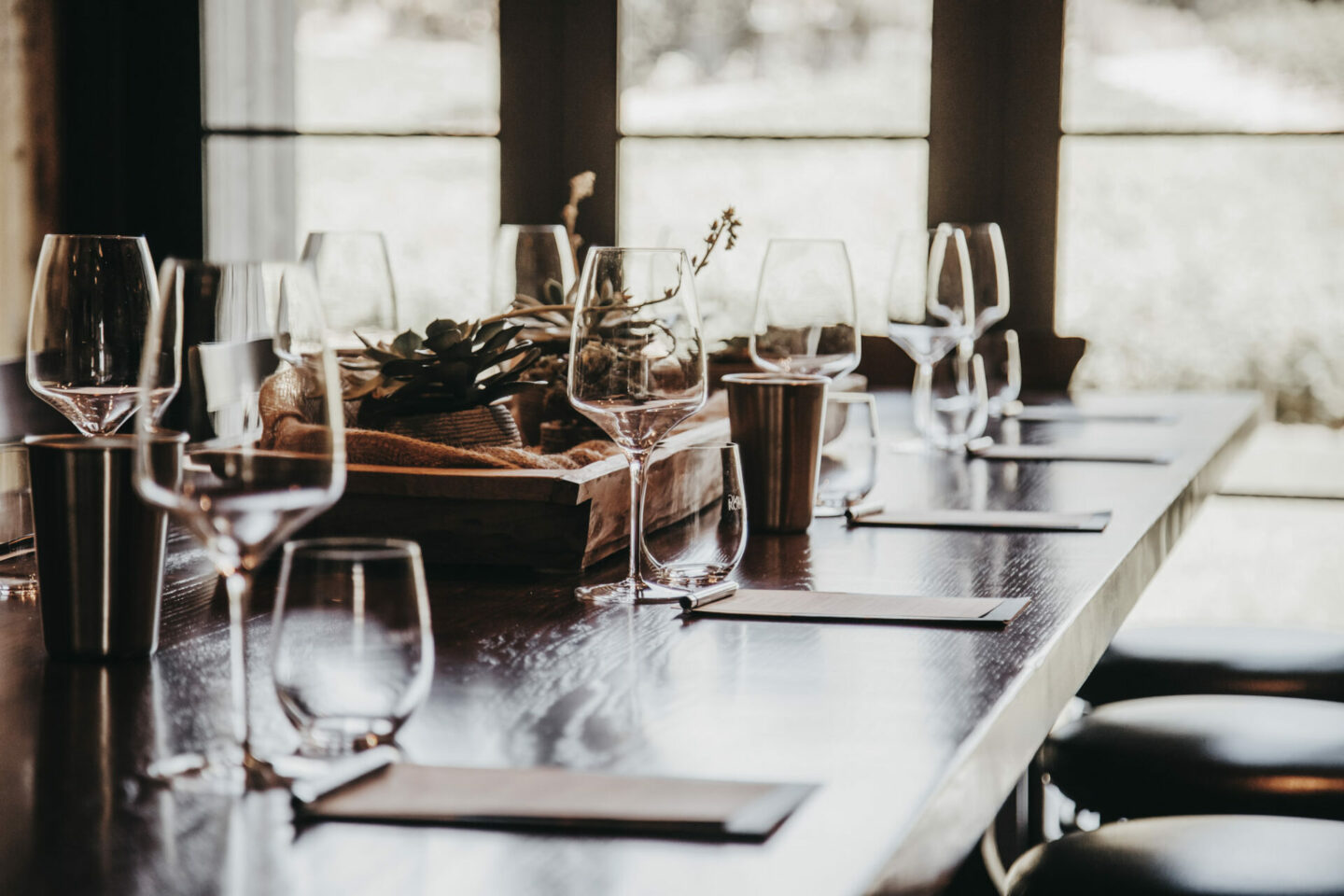 Wine glasses on table