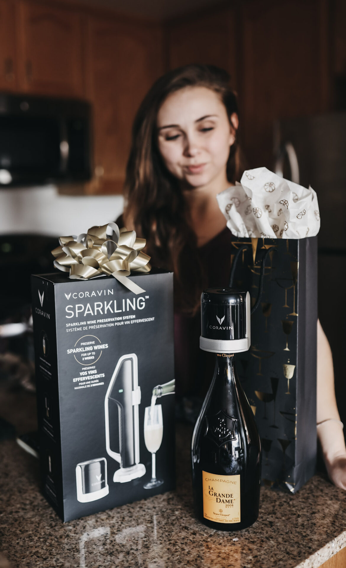Paige with the Coravin sparkling to keep open champagne fresh