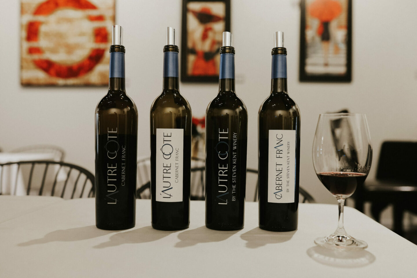 Steven Kent cabernet franc bottles lined up on a table