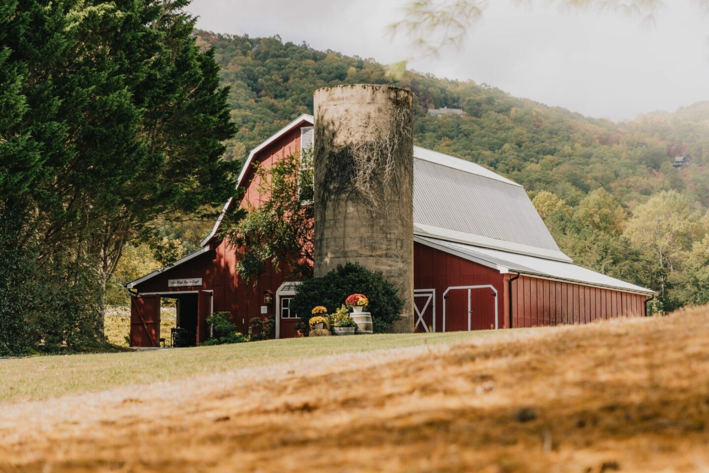 Outside of barn next to mountains