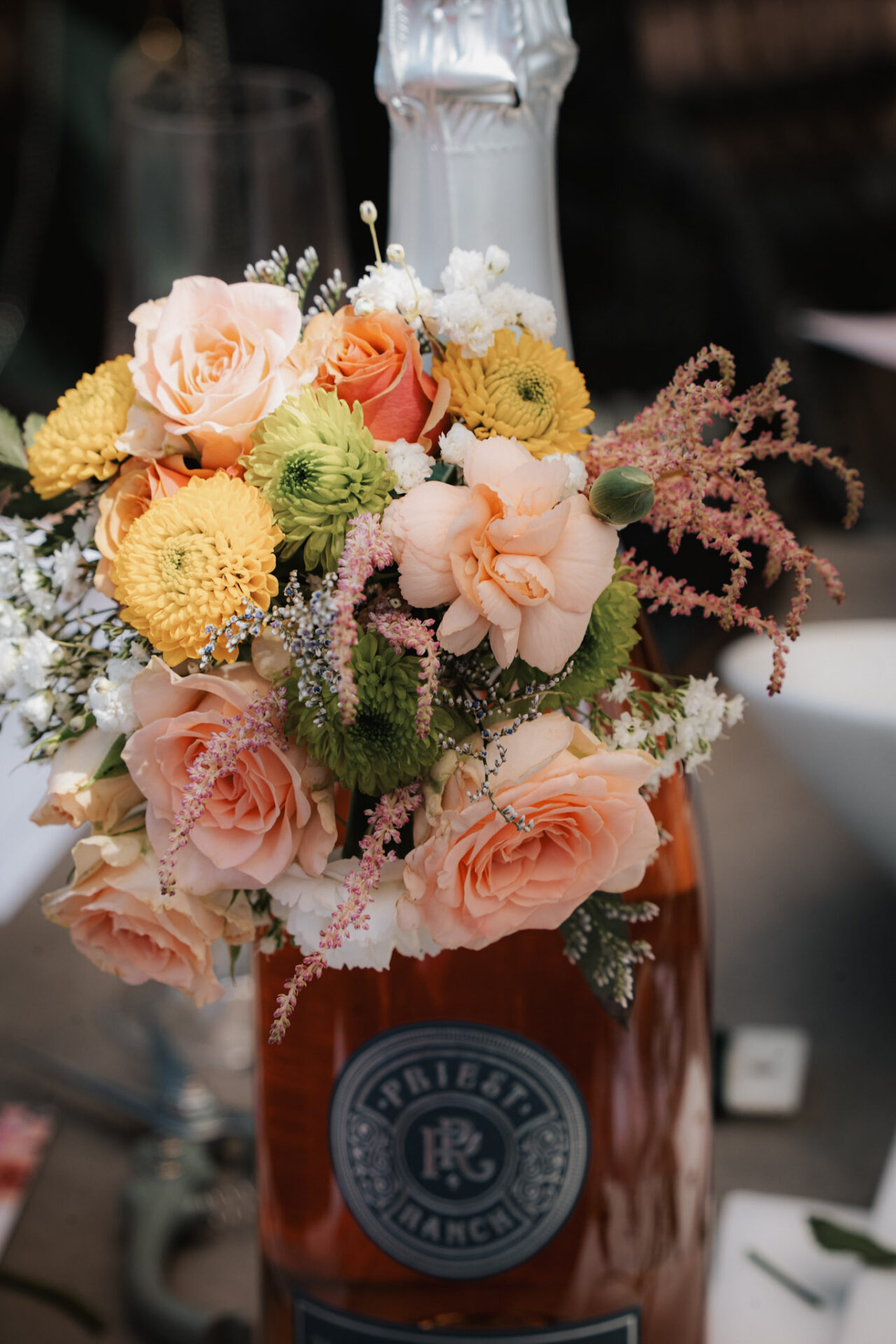 Wine bottle flower bouquet