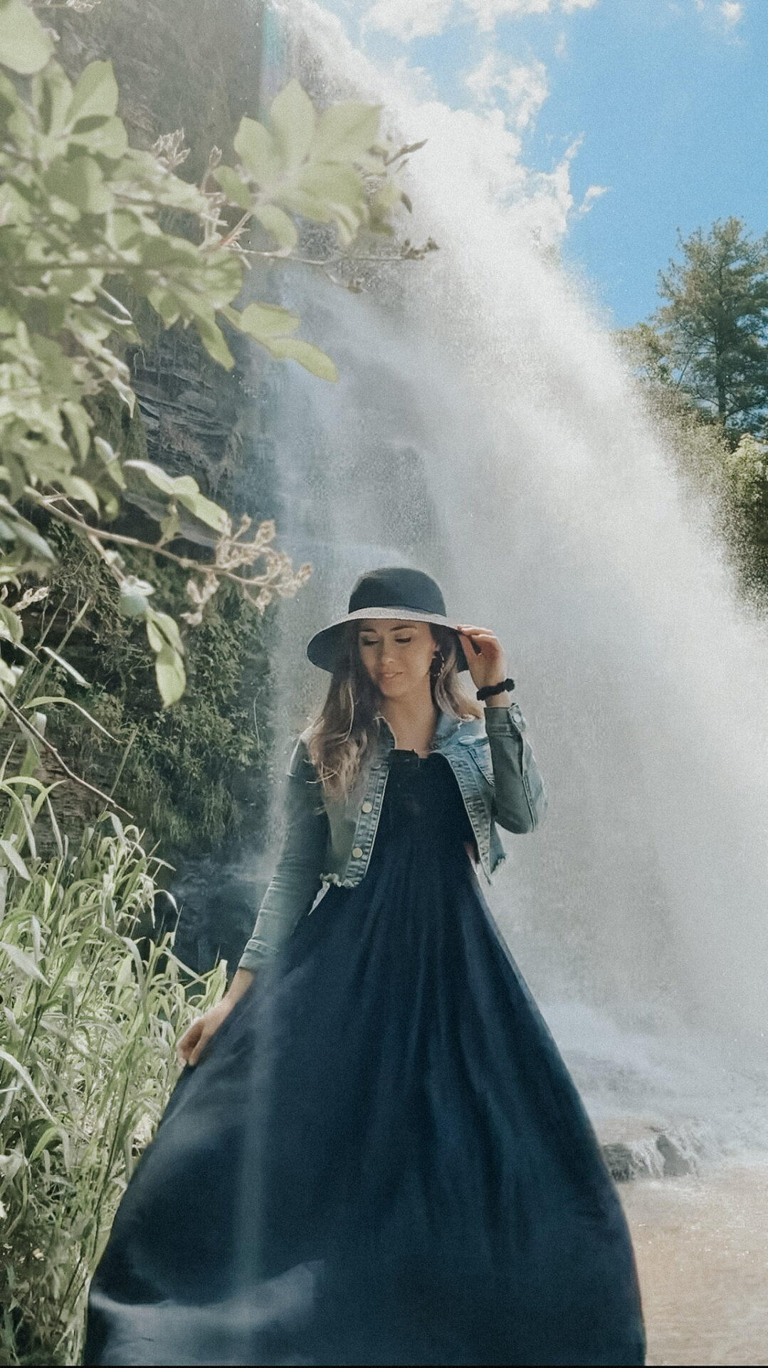 Paige in front of a waterfall in Lake Seneca