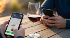 wine glass with two phones