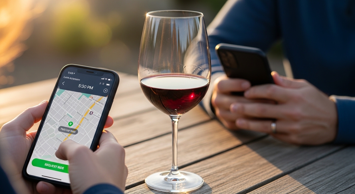 wine glass with two phones