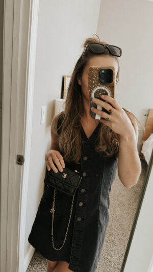 Paige holding Vivrelle chanel bag