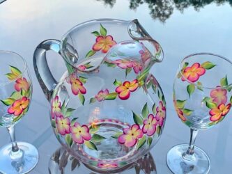 Hand-painted floral glass sangria pitcher