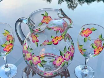 Hand-painted floral sangria pitcher Hand-painted floral glass sangria pitcher